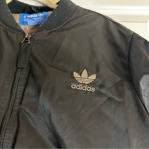 Adidas Originals Trefoil Black Bomber Jacket L Oversized Streetwear Y2K Puffer - Picture 3 of 15
